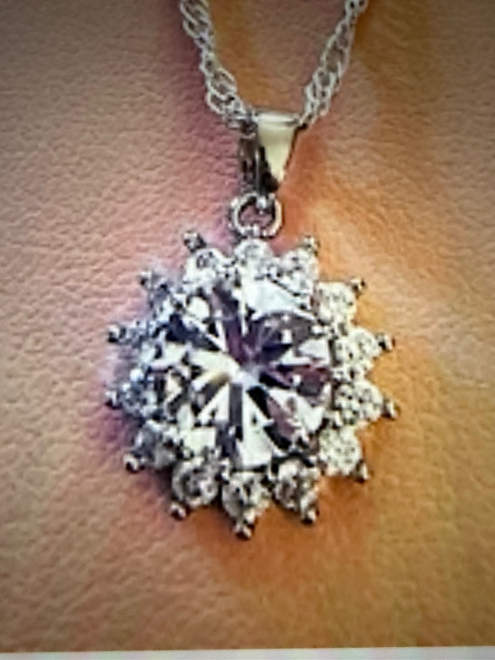 White Sapphire Pendant Necklace, 14kt White Gold/Silver